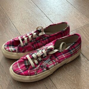 Superga Pink Plaid Sneakers with Cream Accents